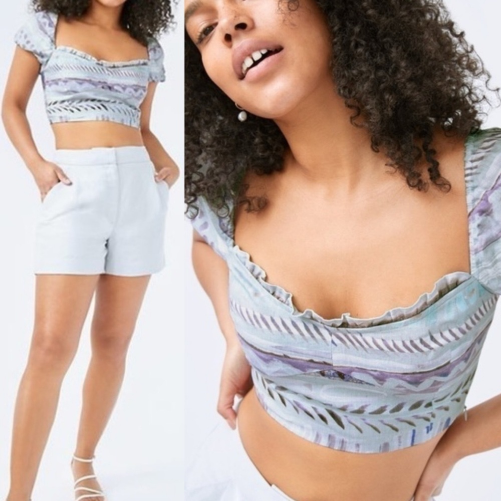 Aritzia Wilfred Wanderer Crop Top Blouse Womens Size Small Smocked Purple Grey S